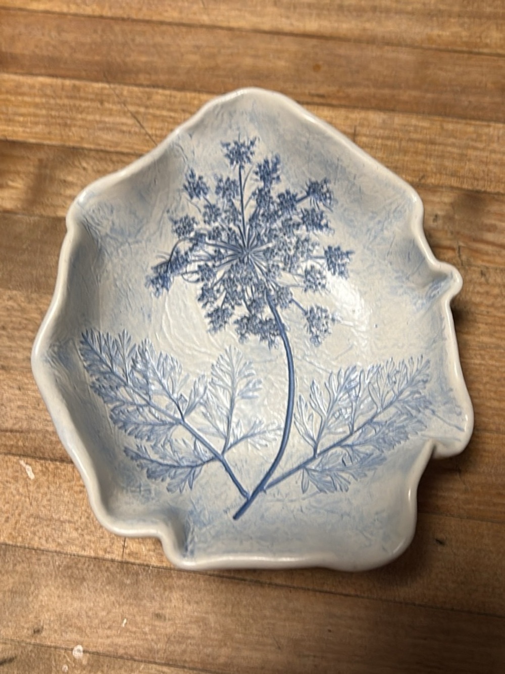Homemade Blue Botanical Ceramic Dish - Decorative Home Art